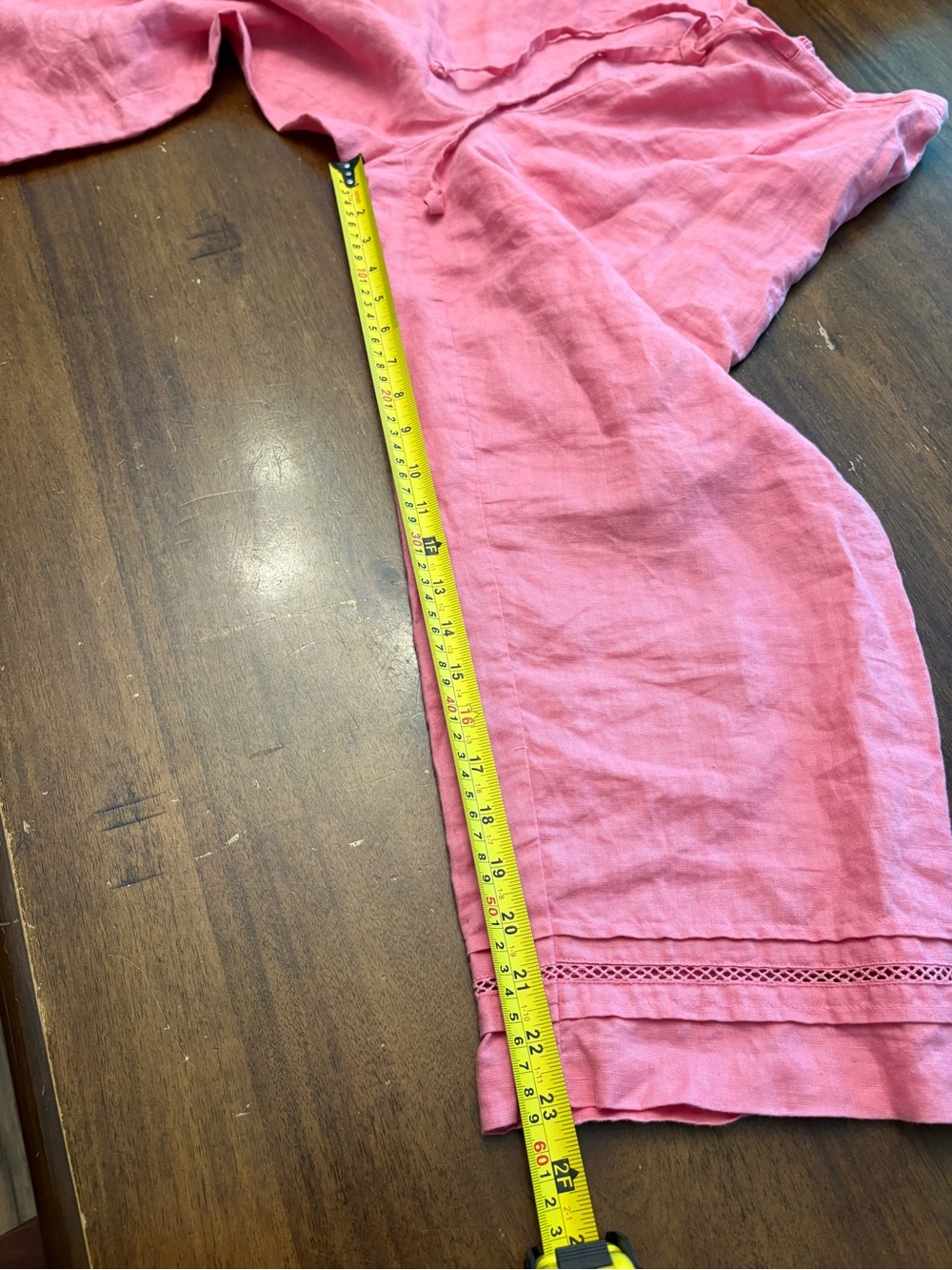 Pink 100% Linen Drawstring Pants - Picture 6 of 7